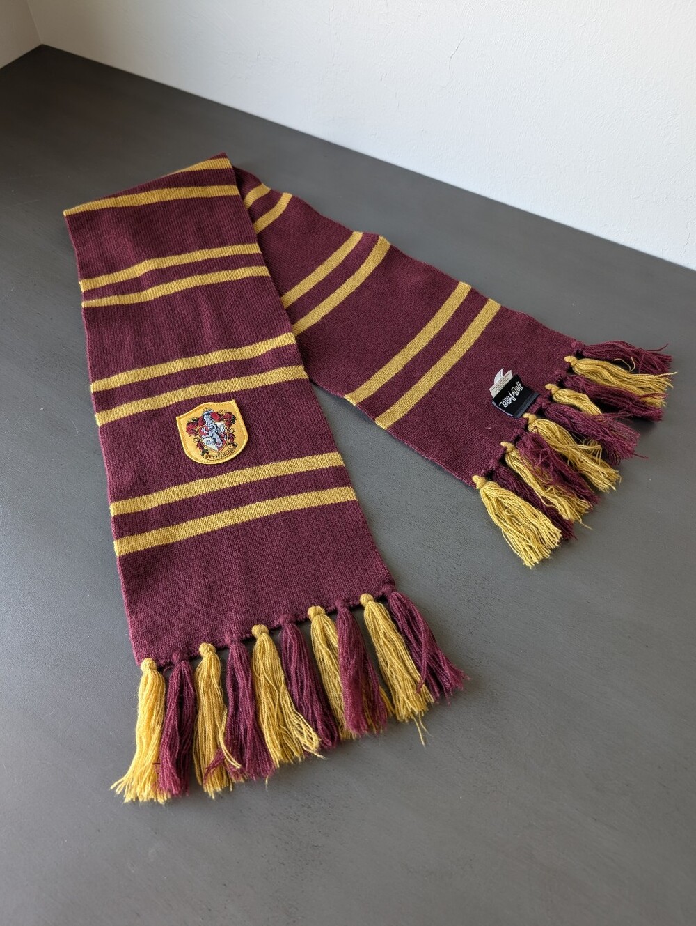 Elope Harry Potter Gryffindor Scarf Burgundy Gold Striped Crest Tassel 53"X8.5"